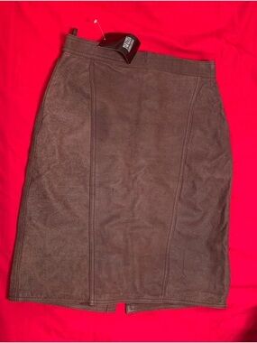 $250-Suede leather-Brown Pencil Skirt